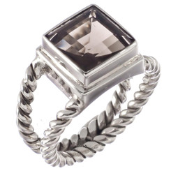 925 Silver Big Square Smokey Quartz Sterling Us 6 Ring
