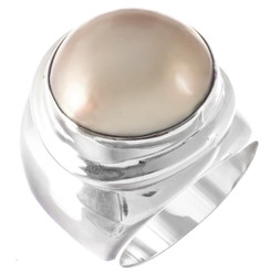 Bold 925 Silver Champagne Gold Mabe Ocean Cultured Pearl Sterling Sz 7 Ring