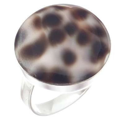 925 Silver Dotted Tiger Cowry Shell Sterling Adjustable Size Ring, 1"