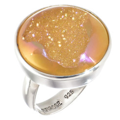 925 Silver Us-made Titanium Druzy Drusy Pink Azalea Adj Sz 8 Ring, 7/8"