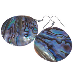 40mm Round Iridescent New Zealand Paua Abalone Shell Earrings, 1 5/8"