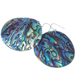 Iridescent Round Paua Abalone Shell Earrings, 2"