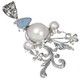 925 Silver Scrollwork Mabe Pearl Australian Opal Gemstone Pendant, 2 3/8"