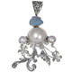 925 Silver Scrollwork Mabe Pearl Australian Opal Gemstone Pendant, 2 3/8"