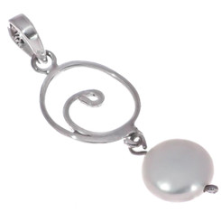 925 Silver Freshwater Coin Cultured Pearl Sterling Pendant, 1 5/8"