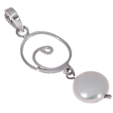925 Silver Freshwater Coin Cultured Pearl Sterling Pendant, 1 5/8"