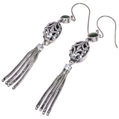 925 Silver Peridot Sterling Scroll Filigree Long Chandelier Drop Earrings, 2"