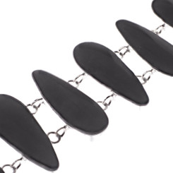 925 Silver Black Pen Shell Pear Link Sterling Bracelet, 7.5-8"