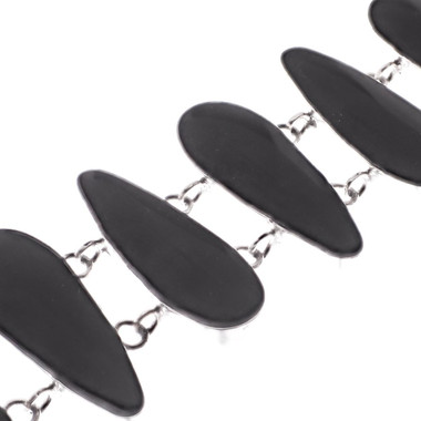 925 Silver Black Pen Shell Pear Link Sterling Bracelet, 7.5-8"