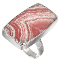 925 Silver Argentina Pink Banded Rhodochrosite Sterling Adj Sz 6 Ring, 1"