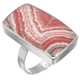 925 Silver Argentina Pink Banded Rhodochrosite Sterling Adj Sz 6 Ring, 1"
