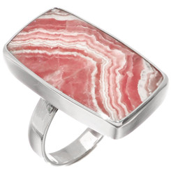 925 Silver Argentina Pink Banded Rhodochrosite Sterling Adj Sz 7 Ring, 1"