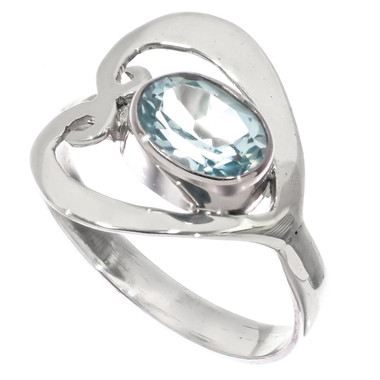 925 Silver Heart Adorable Blue Topaz Sterling Us 7 Or 9  Ring
