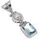 925 Silver White Freshwater Cultured Pearl Blue Topaz Sterling Pendant, 1 1/4"