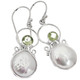 925 Silver White Coin Freshwater Cultured Pearl Peridot Sterling Earrings, 7/8"