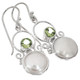 925 Silver White Coin Freshwater Cultured Pearl Peridot Sterling Earrings, 7/8"