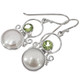 925 Silver White Coin Freshwater Cultured Pearl Peridot Sterling Earrings, 7/8"