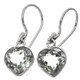 925 Silver Dainty Prasiolite Heart Green Amethyst Sterling Filigree Earrings, 1"