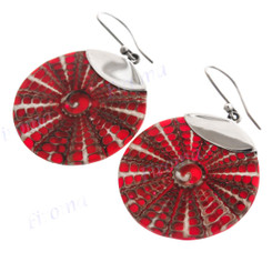 1 3/16" 925 Silver Cone Shell Round Red French Earrings