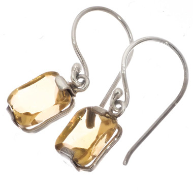 925 Silver Cute Square Citrine Sterling Earrings, 1/2"