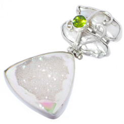 925 Silver Biwa Stick Pearl Opal Titanium Druzy Peridot Sterling Pendant, 1 3/4"
