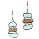 925 Silver Aqua Blue Brown Beach Glass Sterling Earrings, 1 1/8"