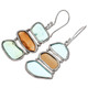 925 Silver Aqua Blue Brown Beach Glass Sterling Earrings, 1 1/8"