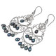 925 Silver Playful Peacock Cultured Freshwater Pearls Chandelier Earrings, 2"