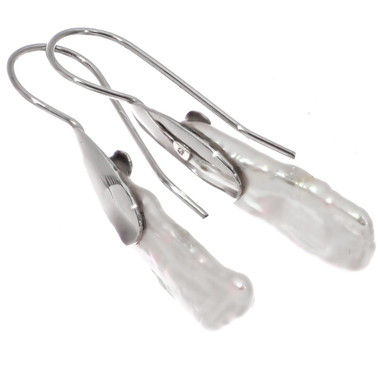 925 Silver White Stick Biwa Culturred Pearl Sterling Earrings, 1"