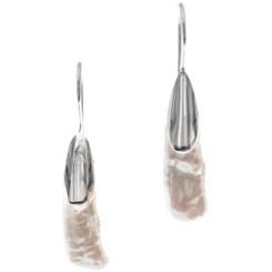925 Silver White Stick Biwa Culturred Pearl Sterling Earrings, 1"