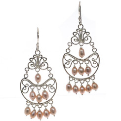 925 Silver Playful Cream Cultured Freshwater Pearls Chandelier Earrings, 2"