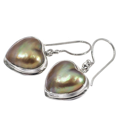 925 Silver Heart Gold-tone South Sea Mabe Cultured Pearl Sterling Earrings, 3/4"