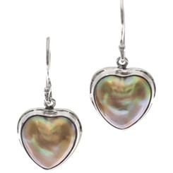 925 Silver Heart Gold-tone South Sea Mabe Cultured Pearl Sterling Earrings, 3/4"