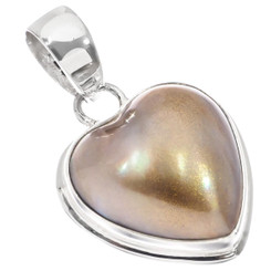 925 Silver Valentine Gold Heart Mabe Cultured Pearl Sterling Pendant, 1 1/8"