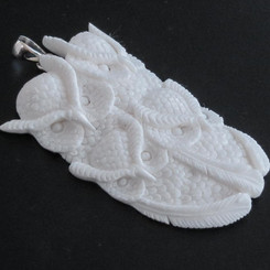 925 Silver Handmade Owl Family Bison Bone Sterling Pendant, 2 7/8"