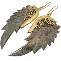 Exquisite Angel Wing Oyster Mother Of Pearl Shell Hand Carving Earrings, 2"