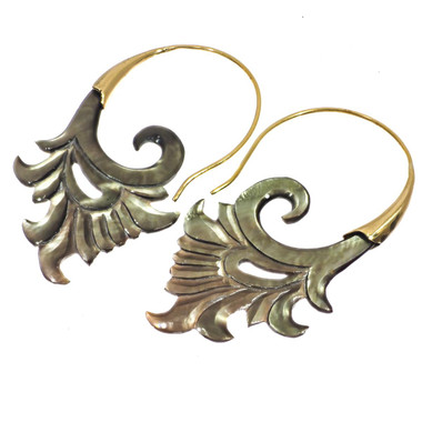 Exquisite Orchid Oyster Mother Of Pearl Shell Hand Carving Earrings, 2 1/8"
