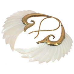 Exquisite Angel Wing White Oyster Mother Of Pearl Shell Carving Earrings, 2 1/2"