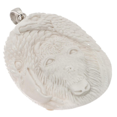 925 Silver Totem Eagle Bison Bone Hand Carving Pendant, 2"