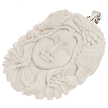 Handcrafted Goddess Bear Wolf Eagle Bison Bone Sterling Silver Pendant, 2 1/2"