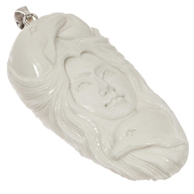Handcrafted Sea Goddess Fish Dolphin Bone Sterling Silver Pendant, 3 1/8"