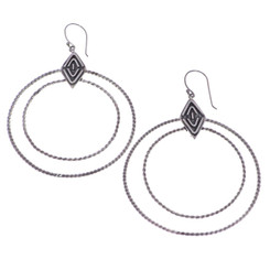 925 Silver Bali Handmade Cable Double Hoop Sterling Earrings, 2 3/8"