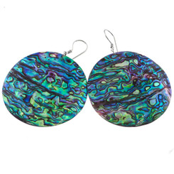 925 Silver Jeweler's Choice Aaa Round Paua Abalone Shell Sterling Earrings, 2"