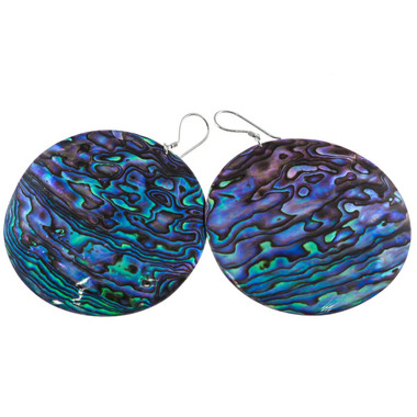 925 Silver Jeweler's Choice Round Paua Abalone Shell Sterling Earrings, 2 3/8"