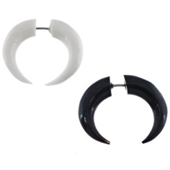Hand Carving Bone And Horn Black White 20ga Gauge Septum Ring Set, 1"