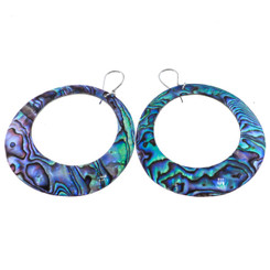 925 Silver Large Jeweler's Choice Paua Abalone Shell Hoop Earrings, 2 3/8"