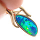 Gold Large Freeform Blue Green Fiery Natural Australian Opal 14K Gold Pendant, 7/8"