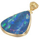 925 Silver Huge Blue Green Australian Opal Vermeil Gold Plated Pendant, 1 7/8"