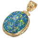 925 Silver Big Green Yellow Australian Opal Vermeil Gold Plated Pendant, 1 3/8"