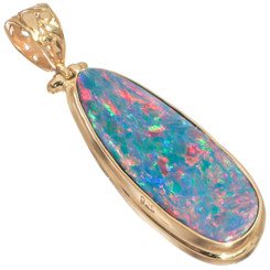 925 Silver Big Dominent Red Australian Opal Vermeil Gold Plated Pendant, 1 3/4"